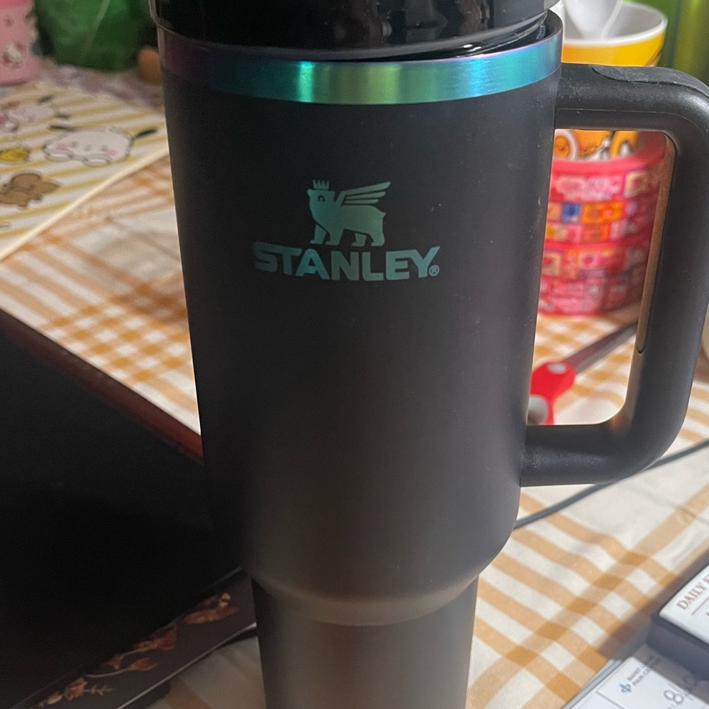 Stanley Matte Black Travel Mug with Blue Rim